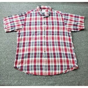 Brooks Brothers Sport Button Up Shirt Mens Large Short Sleeve Red Classic Plaid